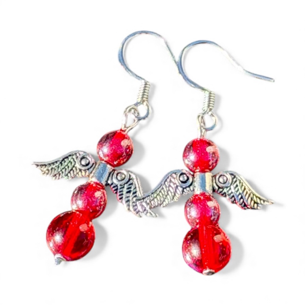 Handcrafted Red Angel Wing Earrings - Picture 13 of 13